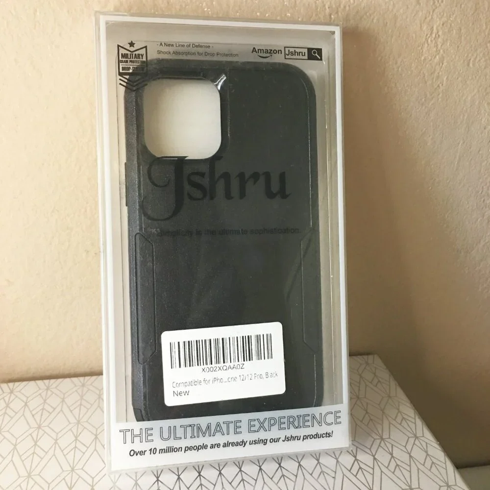 JSHRU Military-Grade Drop Protection Phone Case for iPhone 12 Pro, Black NEW